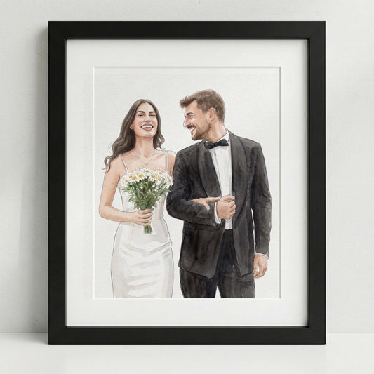 Custom Hand-Drawn Watercolor Portrait, Gift for Her, Couple Proposal Drawing, Boyfriend Gift, Pet Portraits