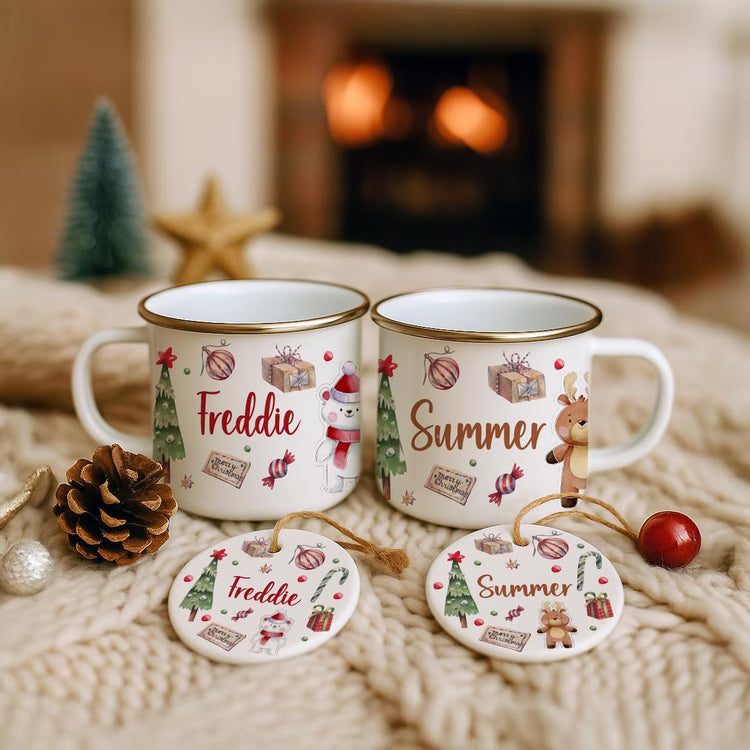 Christmas Characters Mug / Tree Decoration Set - Santa, Elf, Reindeer & Polar bear