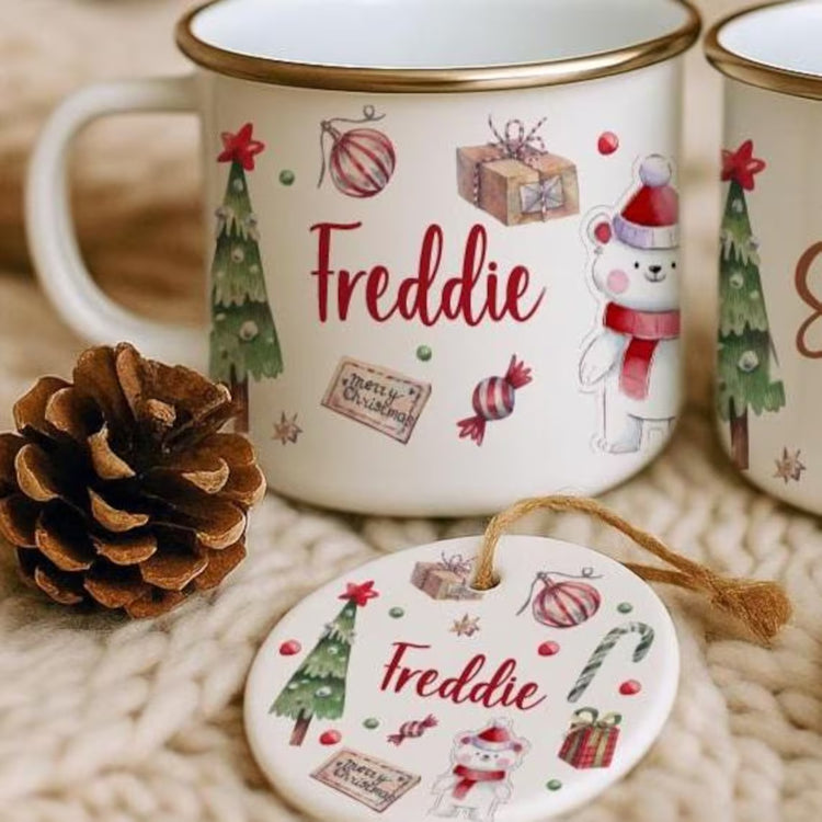 Christmas Characters Mug / Tree Decoration Set - Santa, Elf, Reindeer & Polar bear