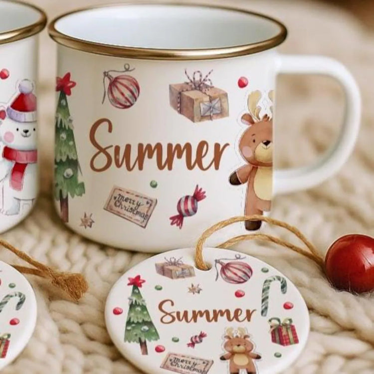 Christmas Characters Mug / Tree Decoration Set - Santa, Elf, Reindeer & Polar bear