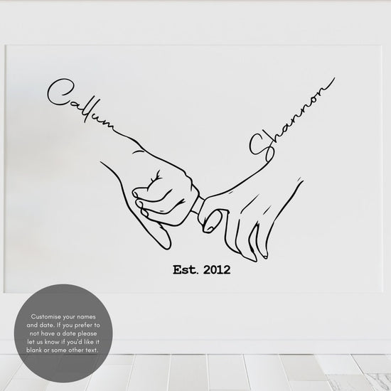 Couples Love Hand Print – Line Art Drawing Valentine’s Wall Art - Wow Creative Print