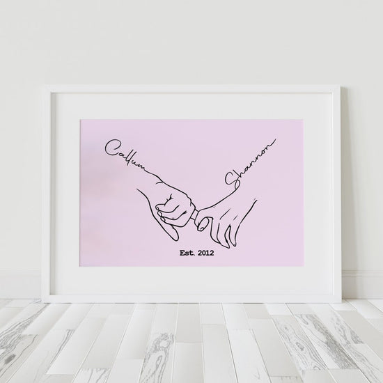 Couples Love Hand Print – Line Art Drawing Valentine’s Wall Art - Wow Creative Print