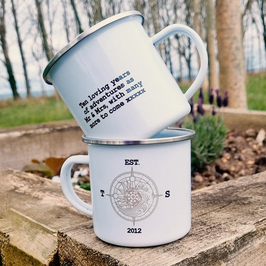 Personalised Adventure Enamel Mug – Wedding & Tin Anniversary Gift - Wow Creative Print