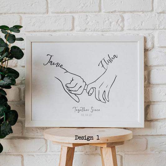 Couples Love Hand Print – Line Art Drawing Valentine’s Wall Art