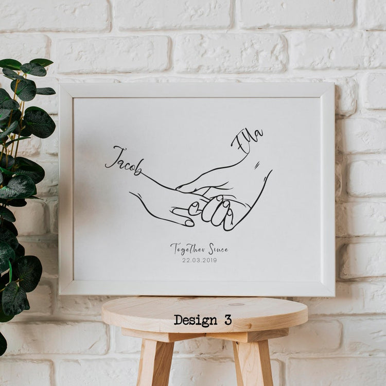 Couples Love Hand Print – Line Art Drawing Valentine’s Wall Art