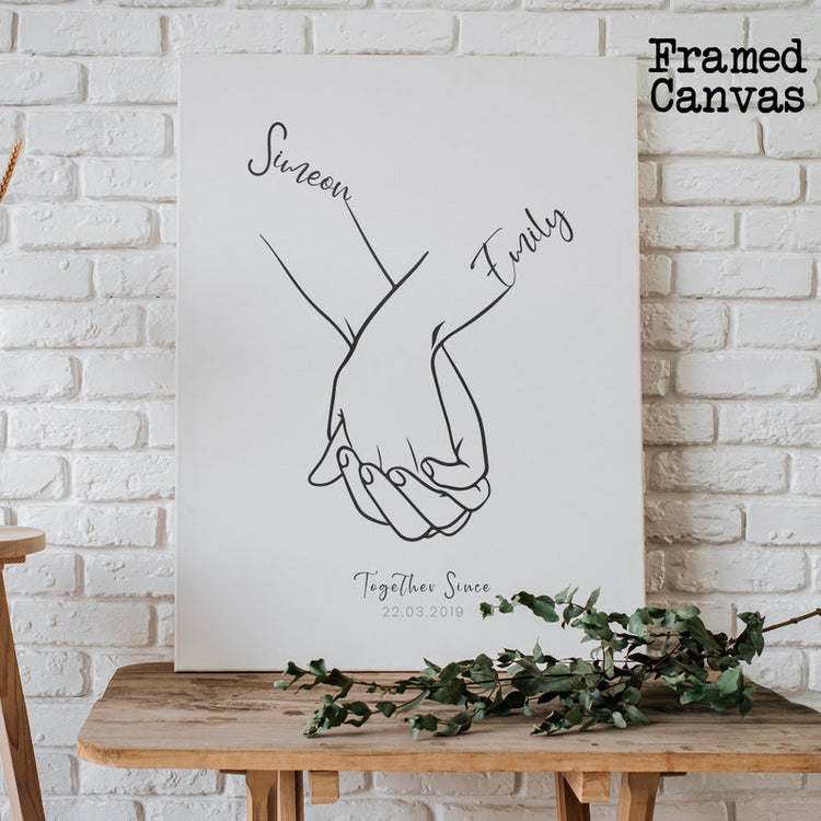 Couples Love Hand Print – Line Art Drawing Valentine’s Wall Art