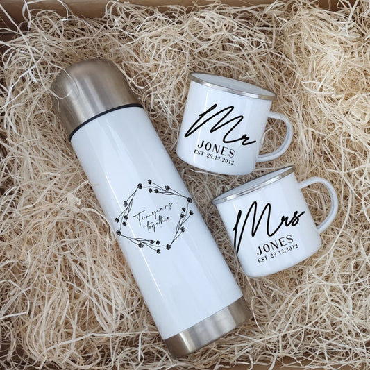 10 Year Anniversary Flask & Cup Set – Personalised Tin Years Gift