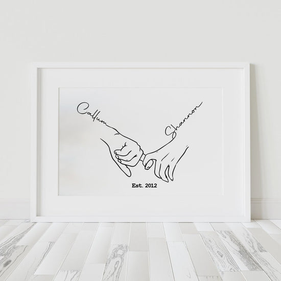 Couples Love Hand Print – Line Art Drawing Valentine’s Wall Art - Wow Creative Print