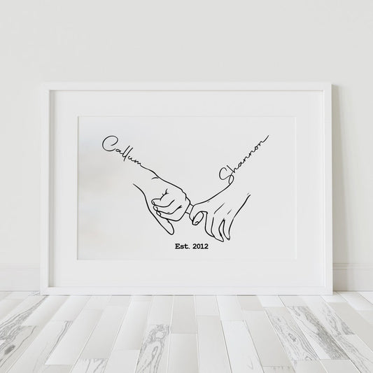 Couples Love Hand Print – Line Art Drawing Valentine’s Wall Art