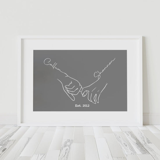 Couples Love Hand Print – Line Art Drawing Valentine’s Wall Art - Wow Creative Print