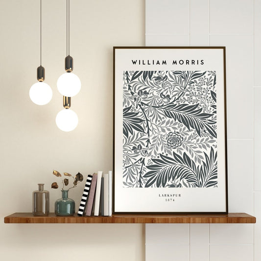 William Morris Poster – Floral Larkspur Print & Mono Wall Art