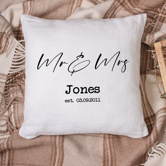 Personalised Mr & Mrs Cushion – Wedding & Anniversary Gift for Couples