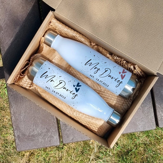 Personalised Mr & Mrs Bottles – 10th Anniversary & Wedding Gift