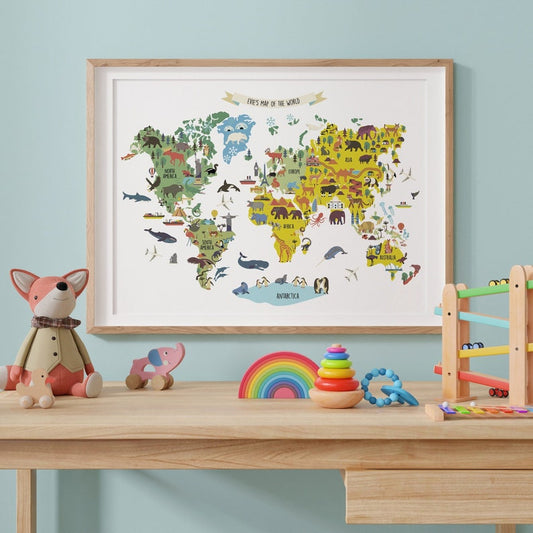 Personalised World Map Print – Nursery Wall Art & Kids Poster