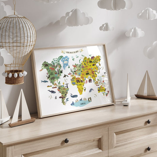 Personalised World Map Print – Nursery Wall Art & Kids Poster