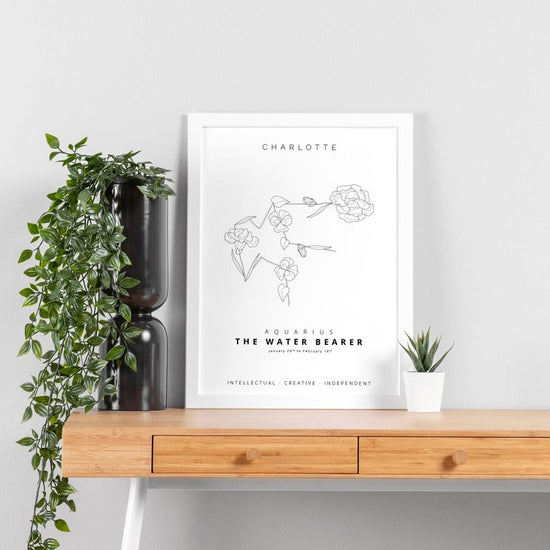 Personalised Zodiac Constellation Print – Birth Month Flower Art - Wow Creative Print