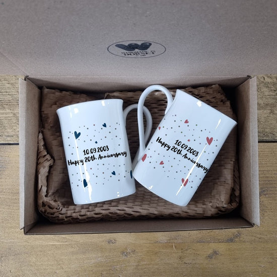 Bone China Mr & Mrs Mug Set – 20th Wedding Anniversary Gift - Wow Creative Print