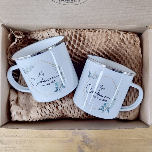 Personalised Bride & Groom Mug Set – Wedding & Tin Year Anniversary Gift