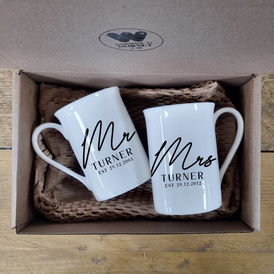 Mr and Mrs Mugs, 20th Anniversary, China Anniversary, Wedding Anniversary Keepsake, Personalised 20th Anniversary, Bone China Mug Set