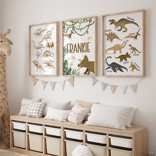 Personalised Dinosaur Prints – Set of 3 Kids Nursery Posters