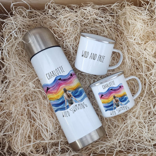 Personalised Wild Swimming Flask & Mug Set – Cold Water Swimming Gift