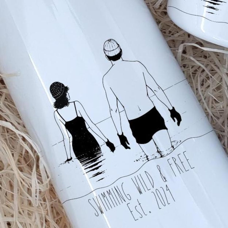 Personalised Wild Swim Couple Flask & Mug Set – Cold Water Swimming Gift