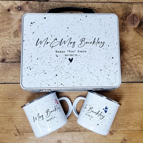 10 Year Anniversary Tin & Cup Set – Personalised Gift for Couple - Wow Creative Print Store