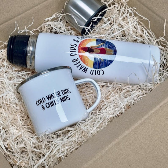 Personalised Wild Swimmer Flask & Mug Set – Cold Water Swimming Gift - Wow Creative Print