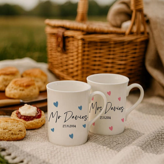 Mr & Mrs Wedding Mug – Personalised Love Heart - Wow Creative Print