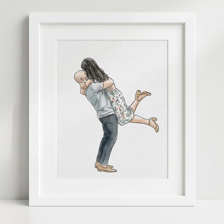 Custom Hand-Drawn Watercolor Portrait, Gift for Her, Couple Proposal Drawing, Boyfriend Gift, Pet Portraits