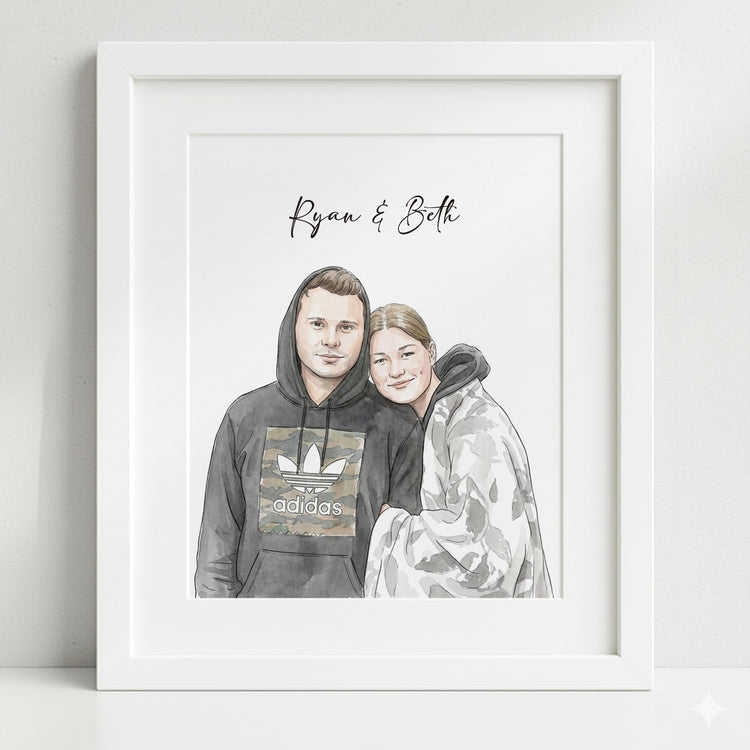 Personalised Watercolor Portrait from Photo, Anniversary Gift, Wedding Drawing