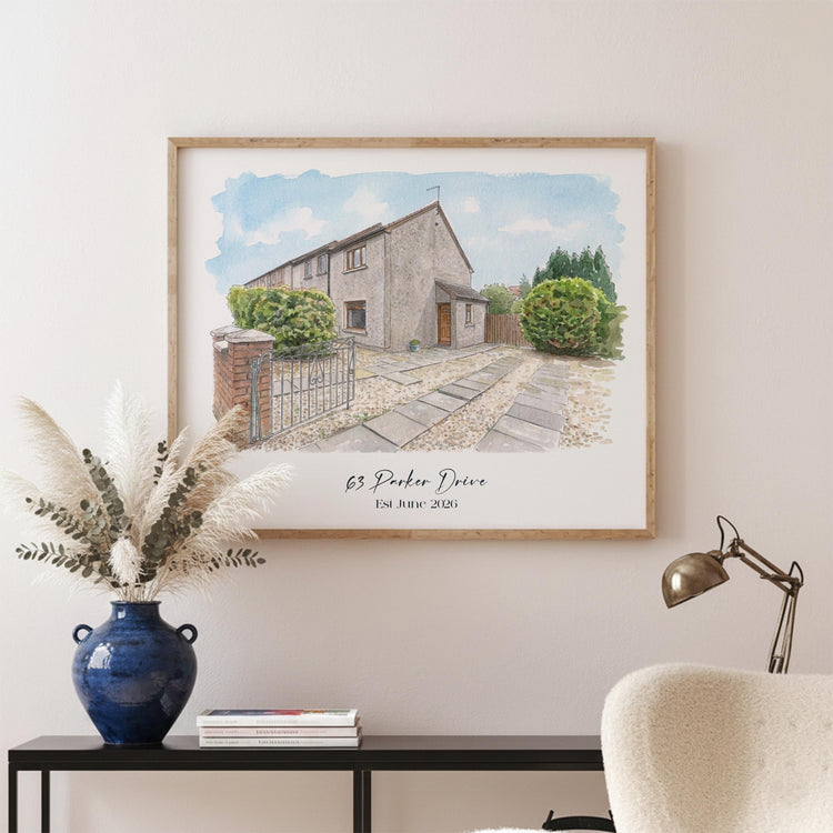 Personalised Watercolor House Portrait: Custom New Home Gift, Framed Print, Realtor Gift