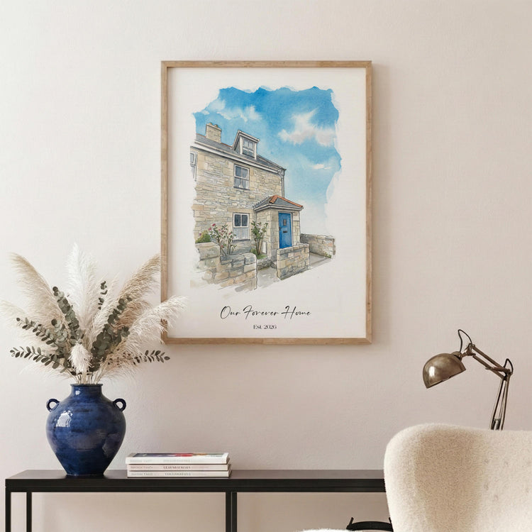 Personalised Watercolor House Portrait: Custom New Home Gift, Framed Print, Realtor Gift
