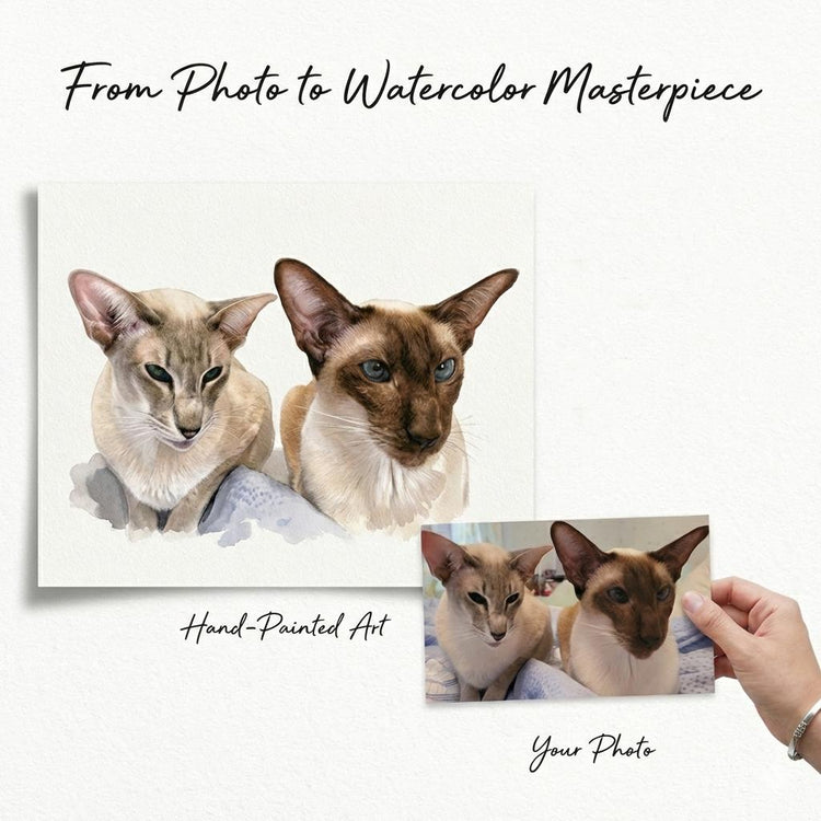 Custom Pet Portrait, Hand-Drawn Watercolor, Cat Drawing From Photo, Dog Portrait