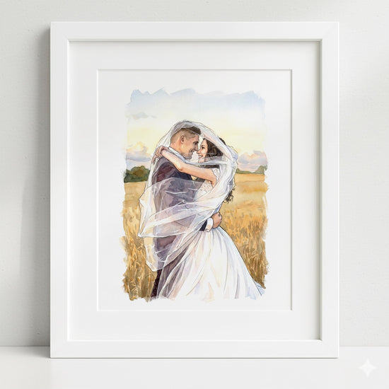 Personalised Watercolor Portrait from Photo, Anniversary Gift, Wedding Drawing