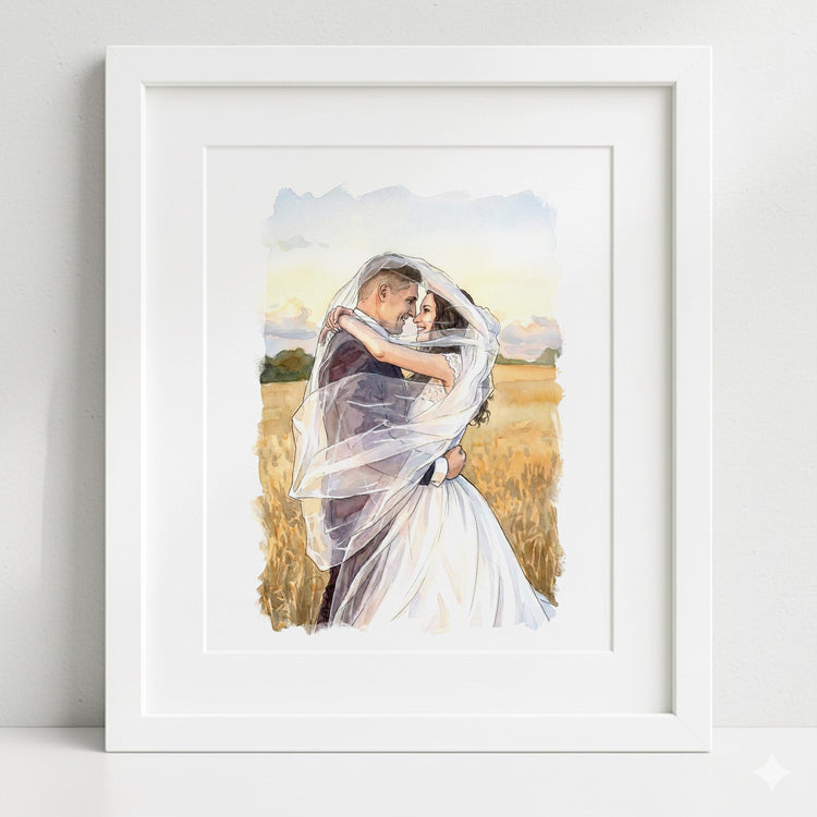 Personalised Watercolor Portrait from Photo, Anniversary Gift, Wedding Drawing