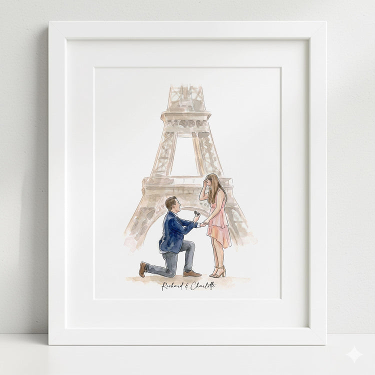 Custom Couple Portrait, Engagement Watercolor Art, Proposal Gift