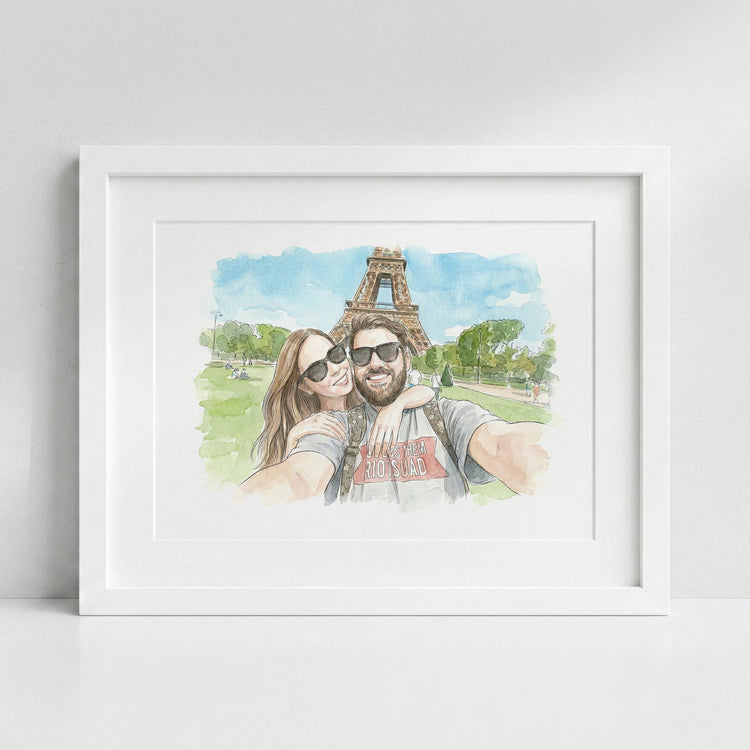 Personalised Watercolor Portrait from Photo: Custom Family Art, Couple Gift, Pet Drawing