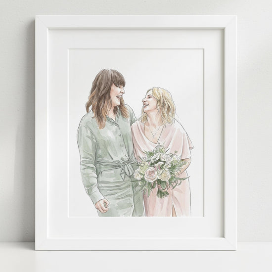Custom Bride and Mother Portrait, Mother and Daughter Watercolor Drawing, Mother of Bride wedding gift, Portrait art mother of bride