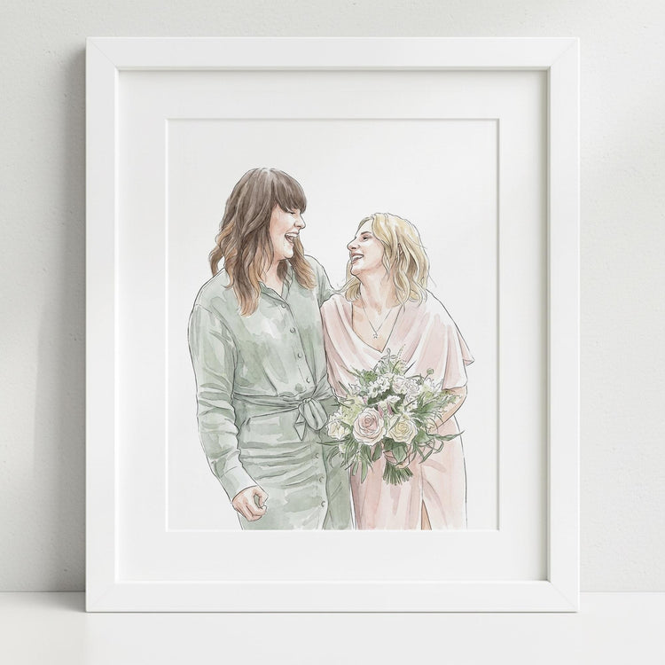 Custom Bride and Mother Portrait, Mother and Daughter Watercolor Drawing, Mother of Bride wedding gift, Portrait art mother of bride