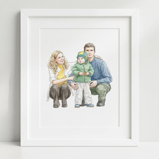 Personalised Watercolor Portrait from Photo: Custom Family Art, Couple Gift, Pet Drawing