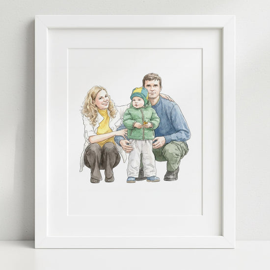 Personalised Watercolor Portrait from Photo: Custom Family Art, Couple Gift, Pet Drawing