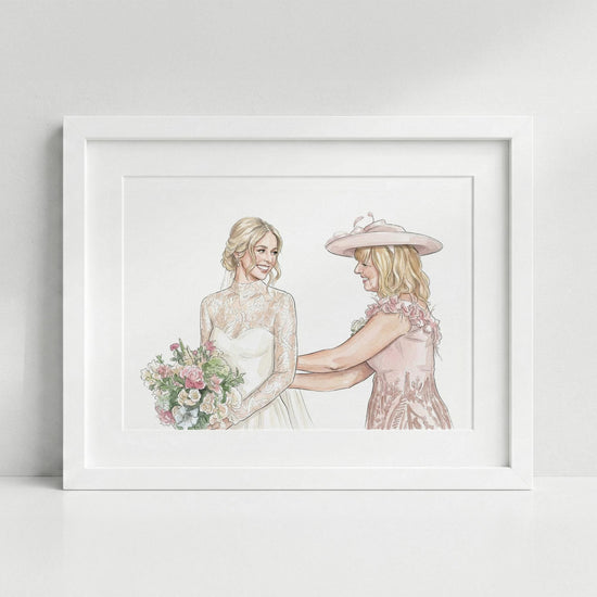 Custom Bride and Mother Portrait, Mother and Daughter Watercolor Drawing, Mother of Bride wedding gift, Portrait art mother of bride