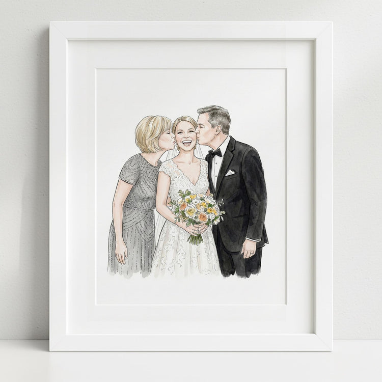 Custom Bride and Mother Portrait, Mother and Daughter Watercolor Drawing, Mother of Bride wedding gift, Portrait art mother of bride
