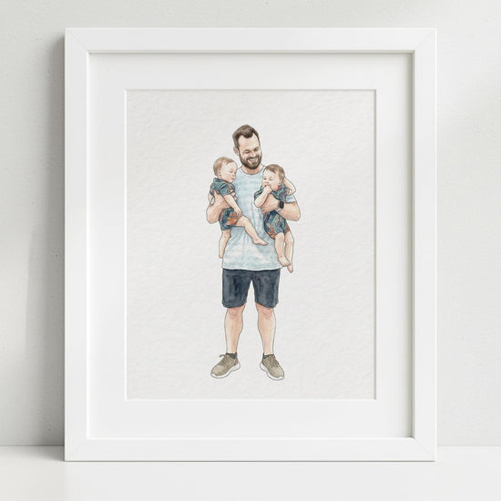 Custom Hand-Drawn Family Portrait, Watercolor Style, Father's Day Gift
