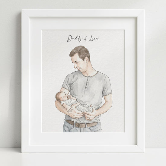 Custom Hand-Drawn Family Portrait, Watercolor Style, Father's Day Gift
