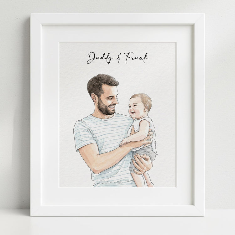 Custom Hand-Drawn Family Portrait, Watercolor Style, Father's Day Gift