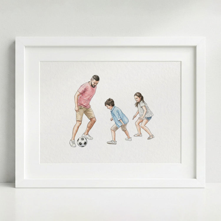 Custom Hand-Drawn Family Portrait, Watercolor Style, Father's Day Gift