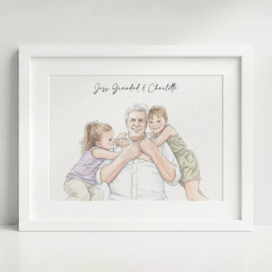 Custom Hand-Drawn Family Portrait, Watercolor Style, Father's Day Gift