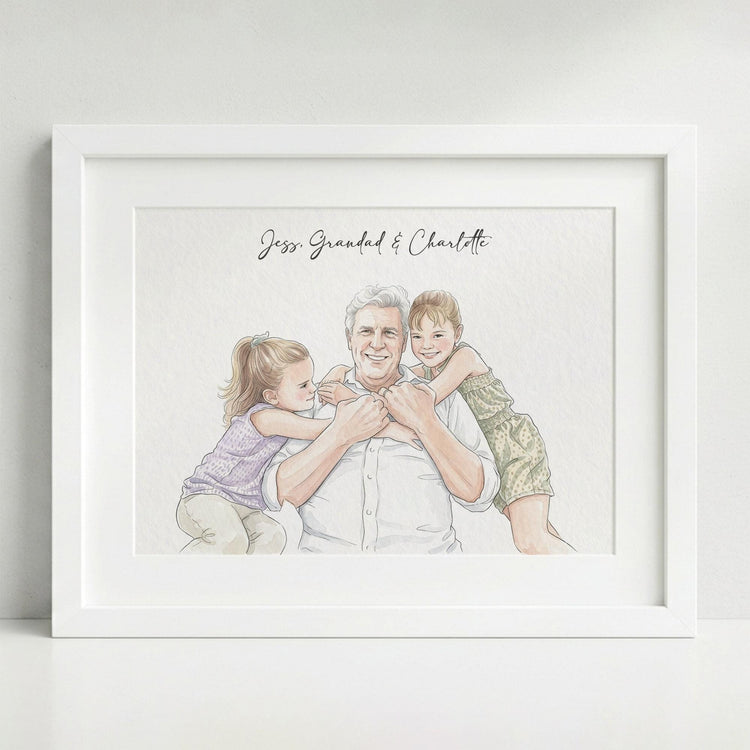 Custom Hand-Drawn Family Portrait, Watercolor Style, Father's Day Gift